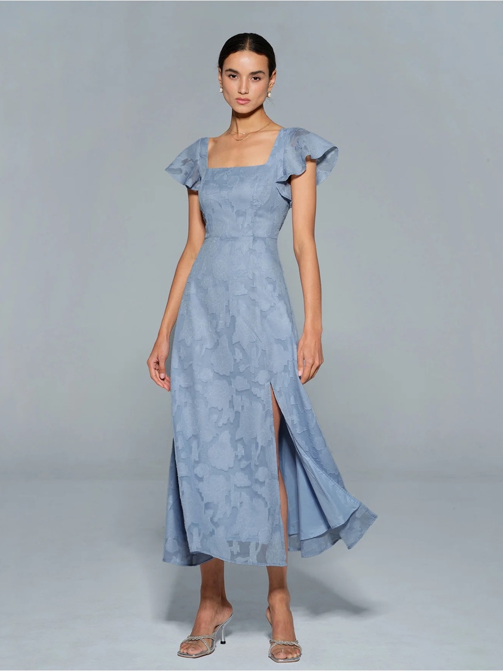 Rihoas Blue Floral Square Neck Midi Dress - Picture 3 of 7